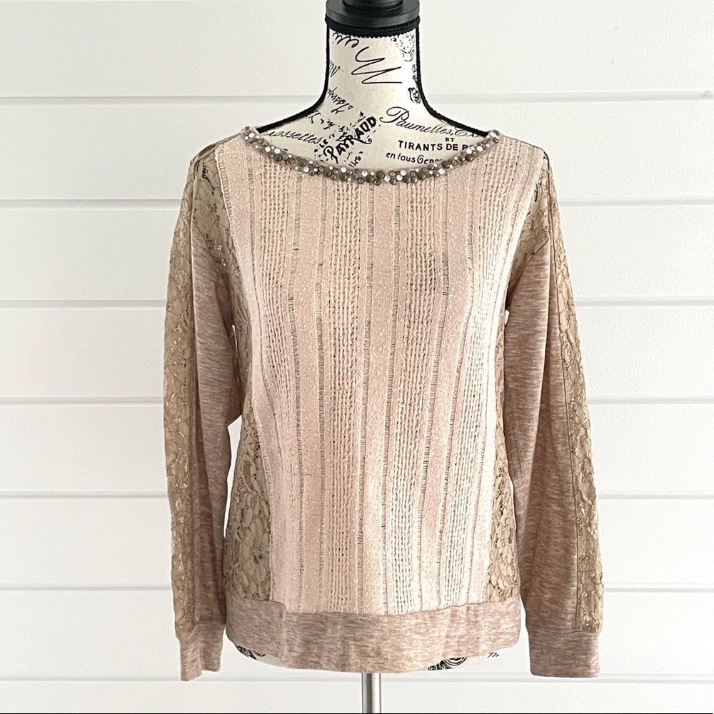Miss Me Lace Detail Grommet Neckline Sweater S